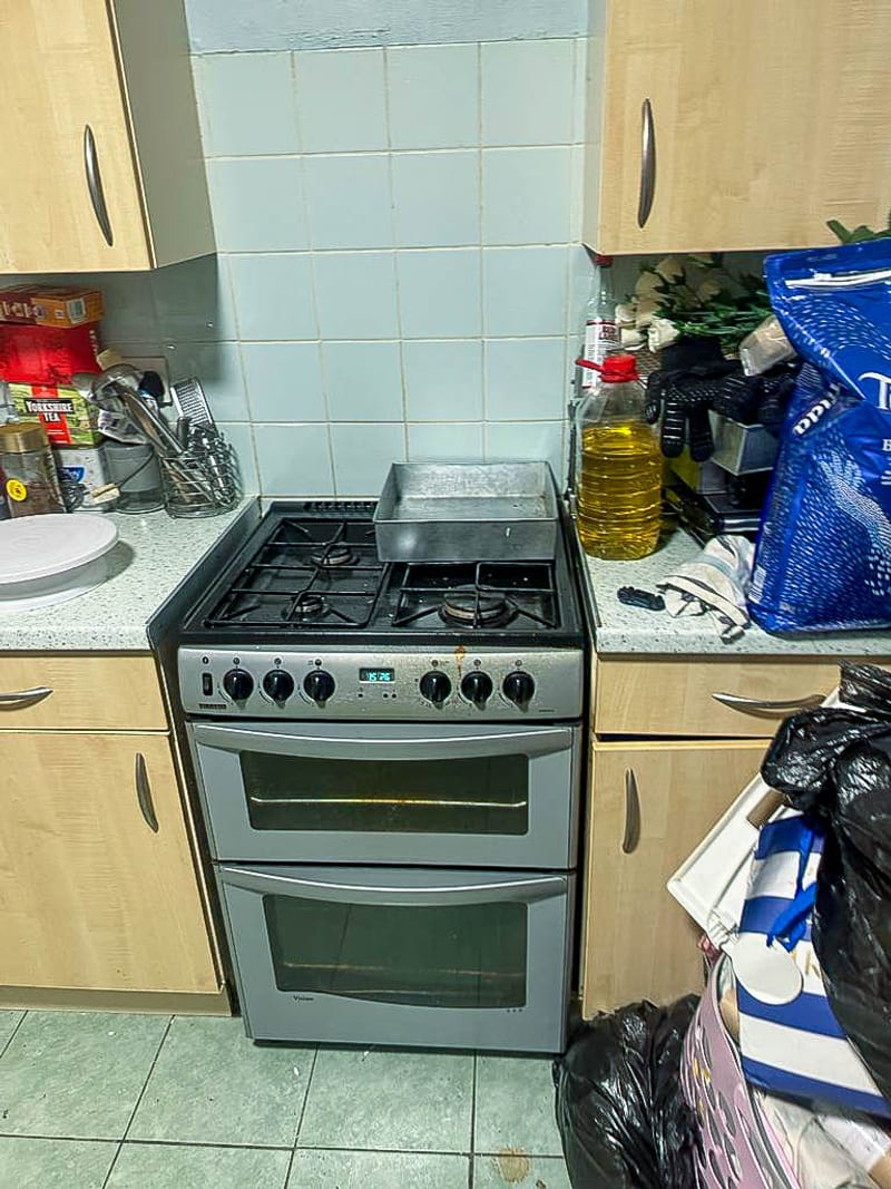 The cooker and main run of a third property, before the works